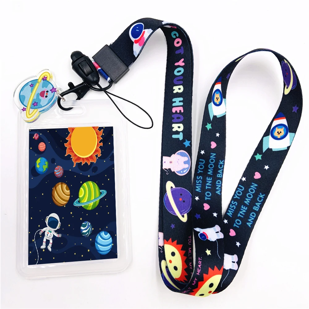 Kawaii Universe Galaxy Space Astronaut Lanyard with Black Lobster Clasp | Cute Lanyard | Cute Key Holder