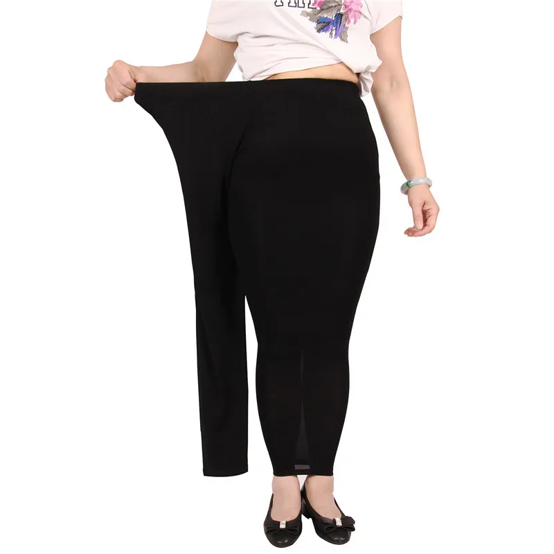 60-150Kg Hoge Elastische Fashion Modale Vrouwen Plus Size Kant Solid Splice Elastische Taille Casual Leggings Broek