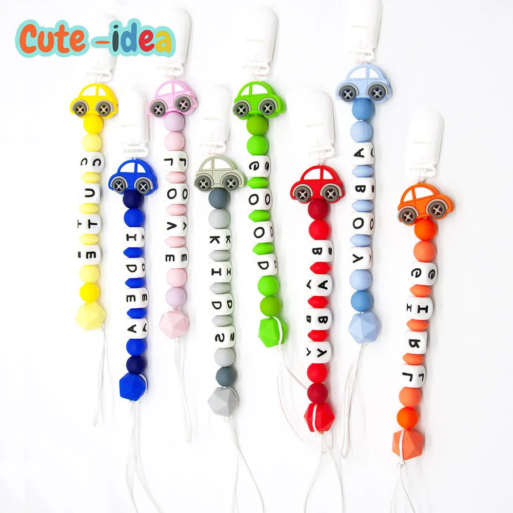 

Cute-idea Silicone Teether Baby Cartoon Mini Car Teething Necklace Soothing Pacifier Chain Food Grade Nursing Bracelet Toy Gift