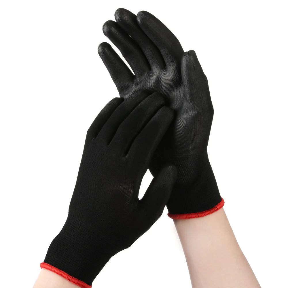 1Pairs Schwarz Anti-statische Nicht-slip Arbeit Sicherheit Polyurethan Beschichtet Nylon PU Sicherheit Arbeit Sicherheit Arbeit Handschuhe S / M / L