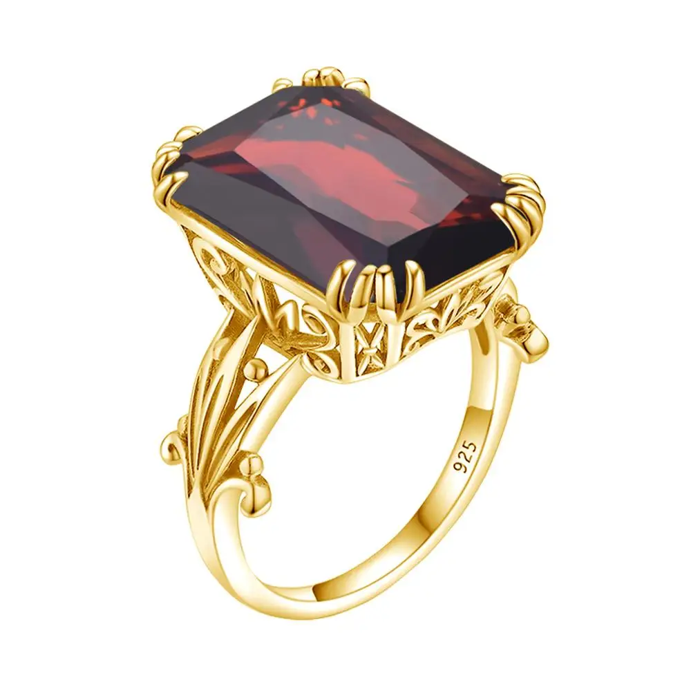 Szjinao Massive 13*18mm Red Garnet Ring For Women Rectangle Created Gemstone Solid  925 Sterling Silver luxury brand Jewelry Hot