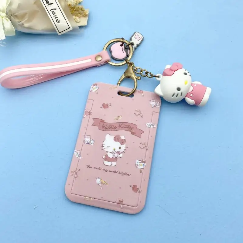 Cartoon Kawaii Card Sleeve Key Chain Cinnamoroll Pompom Purin Kuromi Mymelody Bus Card Student Campus Meal Card Protection Cover