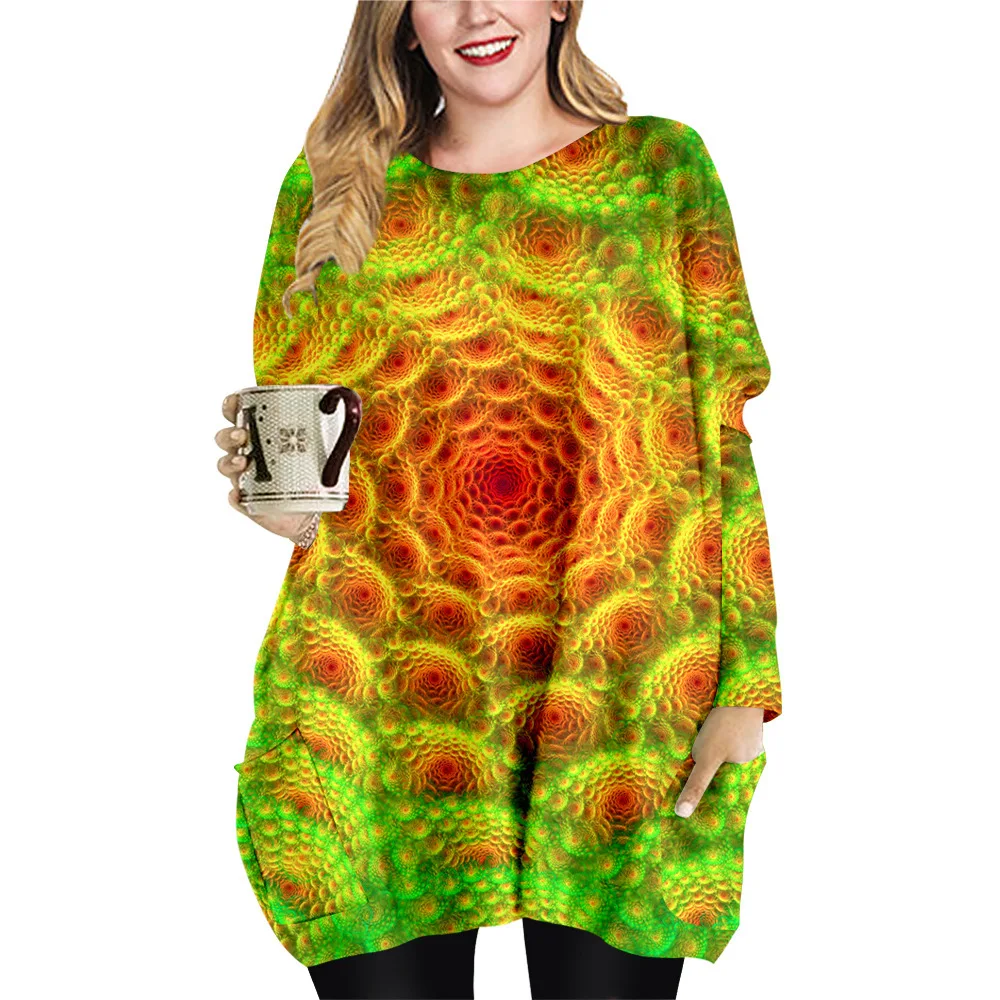

Autumn Spring Women Dress Loose Print Mini Dresses Sexy O-neck Long Sleeve Lady Dresses Beach Dress top