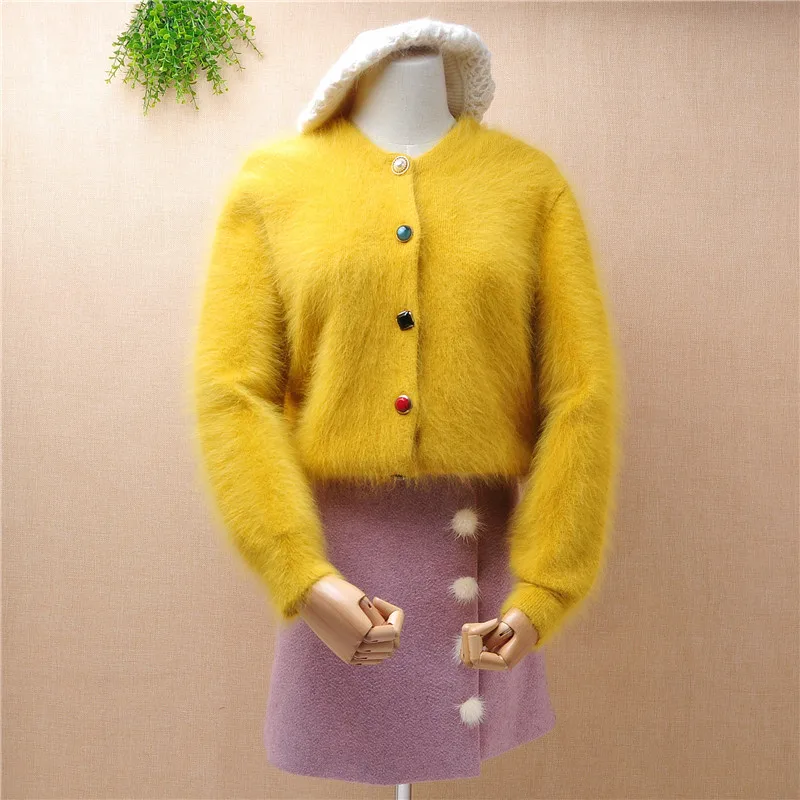 heavy thick winter clothes women female short mink cashmere long sleeved cardigans angora rabbit knitwear inside jacket coat