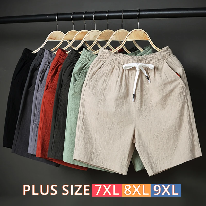 

Male Summer Plus Size 7XL 8XL 9XL Breathable Flax Casual Shorts 2025 New Men's Solid Shorts Linen Solid Color Short trousers