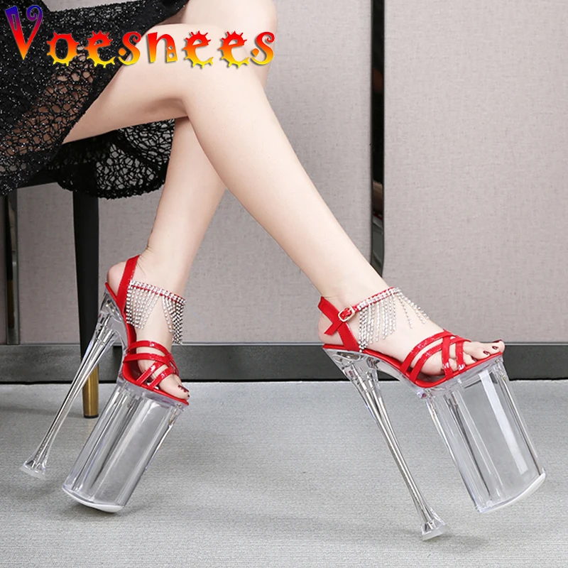 Voesnees Women Sandals Summer Sexy Platform Women Shoes 2021Transparent Thin Heels Super High Heels 26cm Ladies Pole Dance Shoes