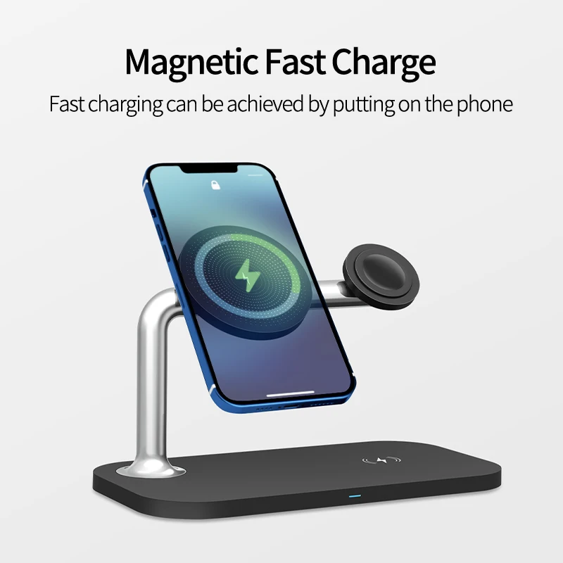 15W Magnetic Wireless Charger Dock for iPhone 12 13 Pro Max Desktop Phone Stand Wireless Charger for AirPods Pro Apple Watch 7