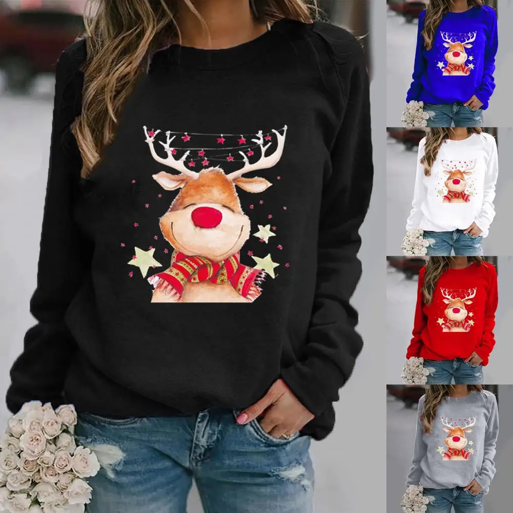 Casual Sweatshirt Skin-friendly Sweatshirt Jumper Lightweight Thick  Trendy Deer Star Print Christmas Jumper