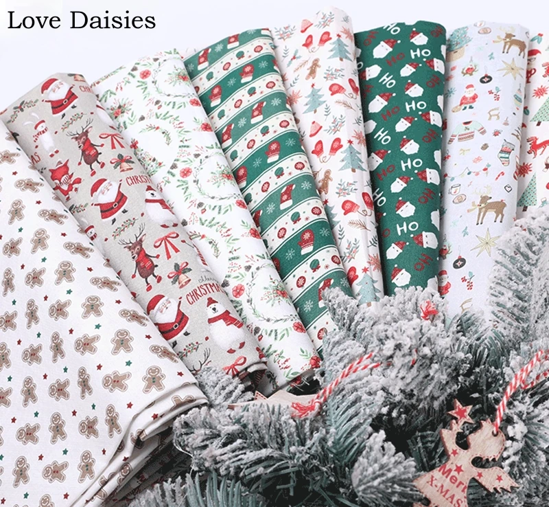 Digital Print Christmas Santa Claus Pine Snowman Flower 100% Cotton Fabric For Handwork Craft Tablecloth Quilting Bag Home Decor