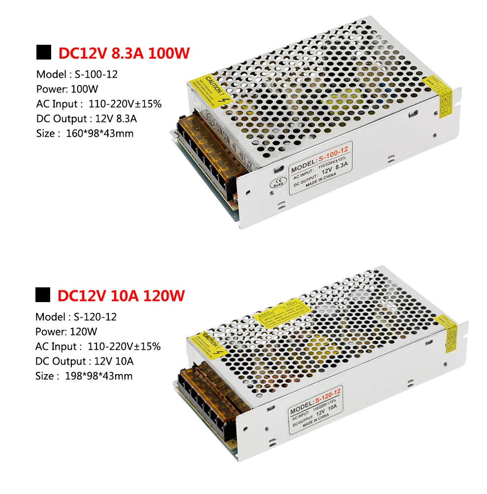 Power Supply DC12V 1A 2A 5A 8.3A 10A 15A 16.7A 20A 25A 30A 33A 40A 50A lighting Transformers LED Driver For LED Strip Switch