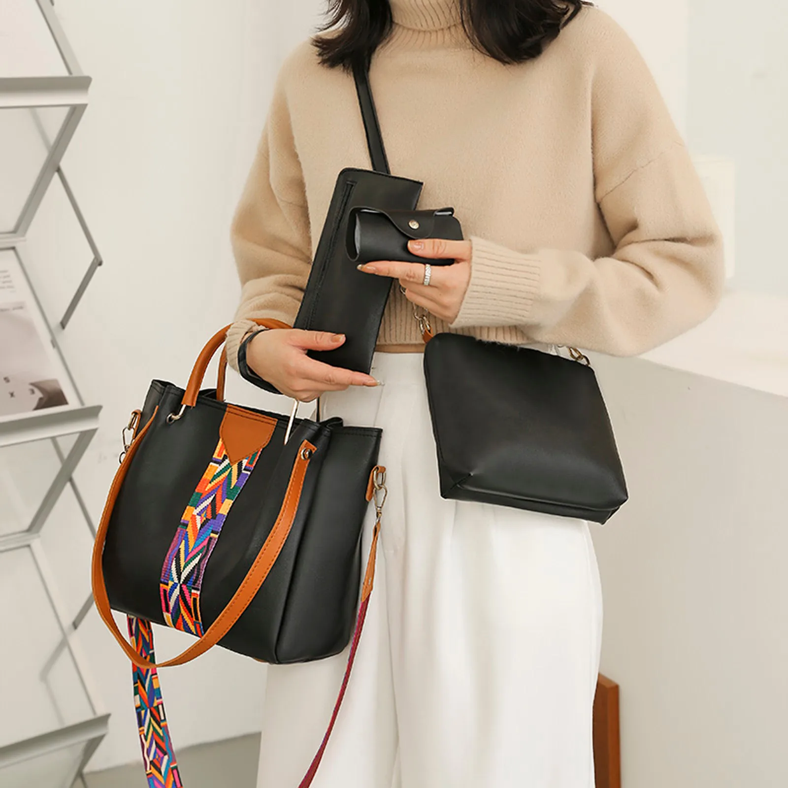 

4Pcs Set Elegant Ladies vintage printed Handbag Shoulder Bag Girls Fashionable PU Leather Casual Messenger Tote Bag 4 piece set