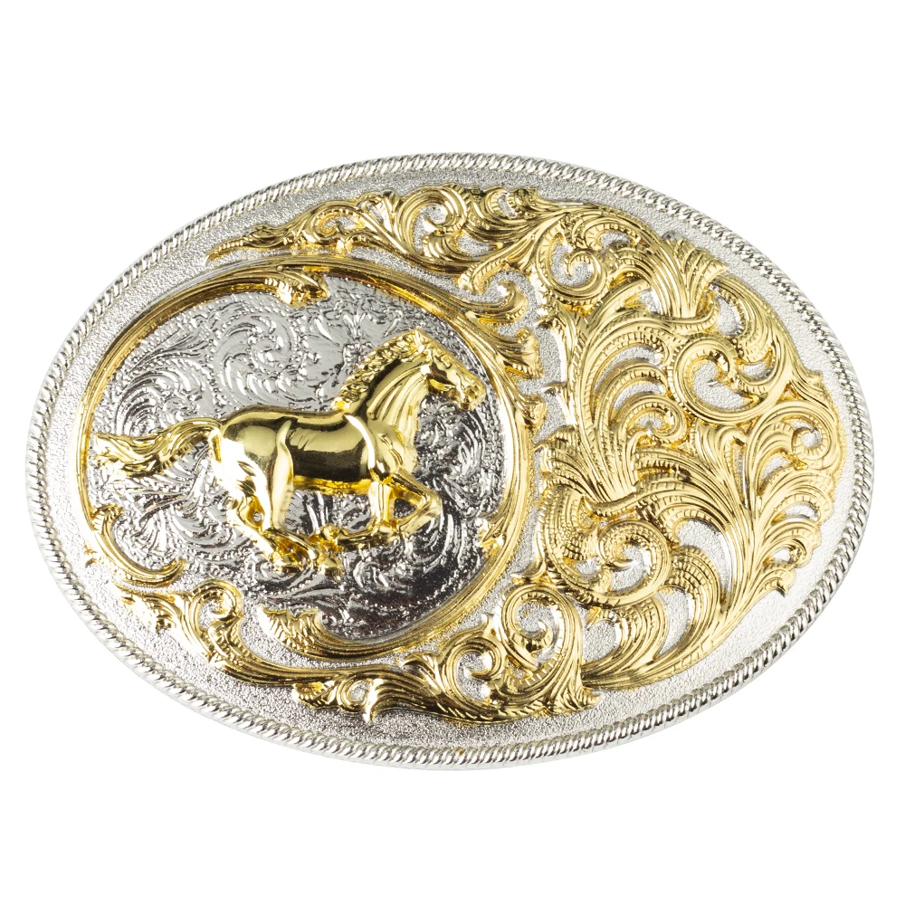 

Golden Horse Pattern Cowboy Belt Buckle Double Color Belt Accessories Process