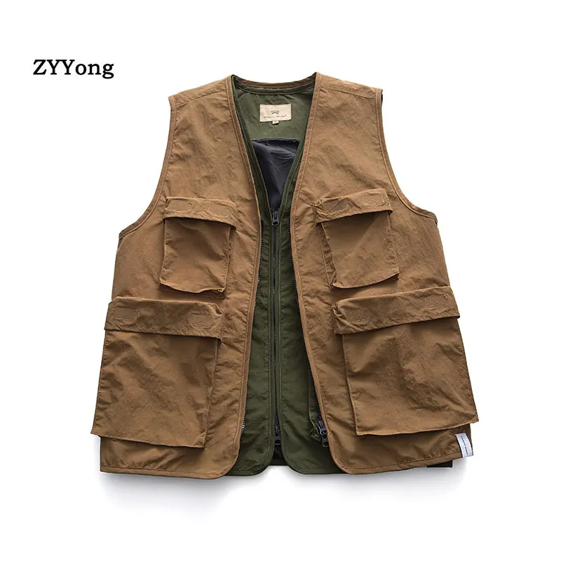 

Mens Vests Male Pockets Waistcoats Autumn Spring Vest Shoulder Jacket Korean Fashion Solid Color Coats