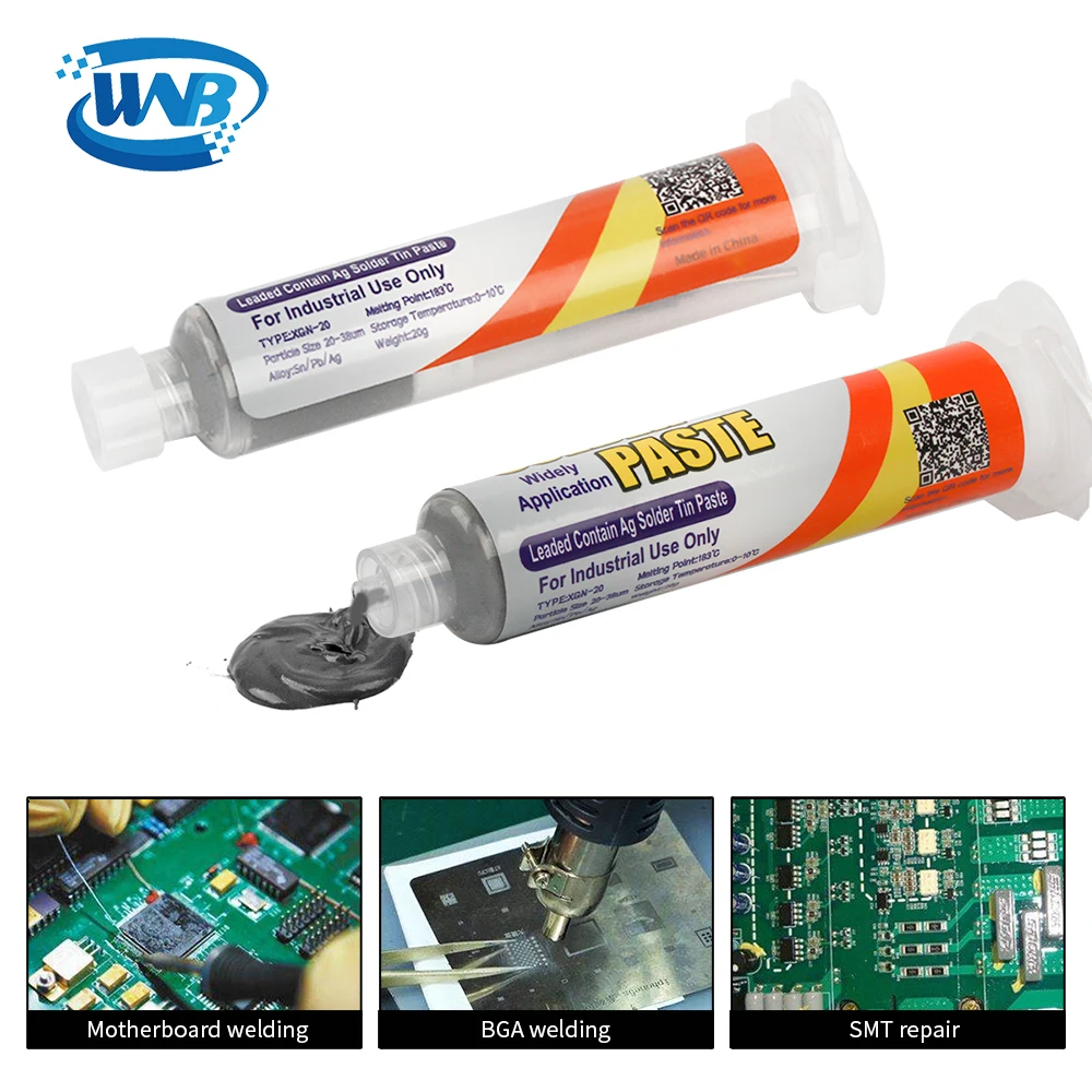 WNB 20g Contain Ag Solder Tin Paste Syringe Welding Flux 183℃ Melting Point Sn62.8/Pb36.8/Ag0.4 PCB Board BGA SMD Stencil Repair