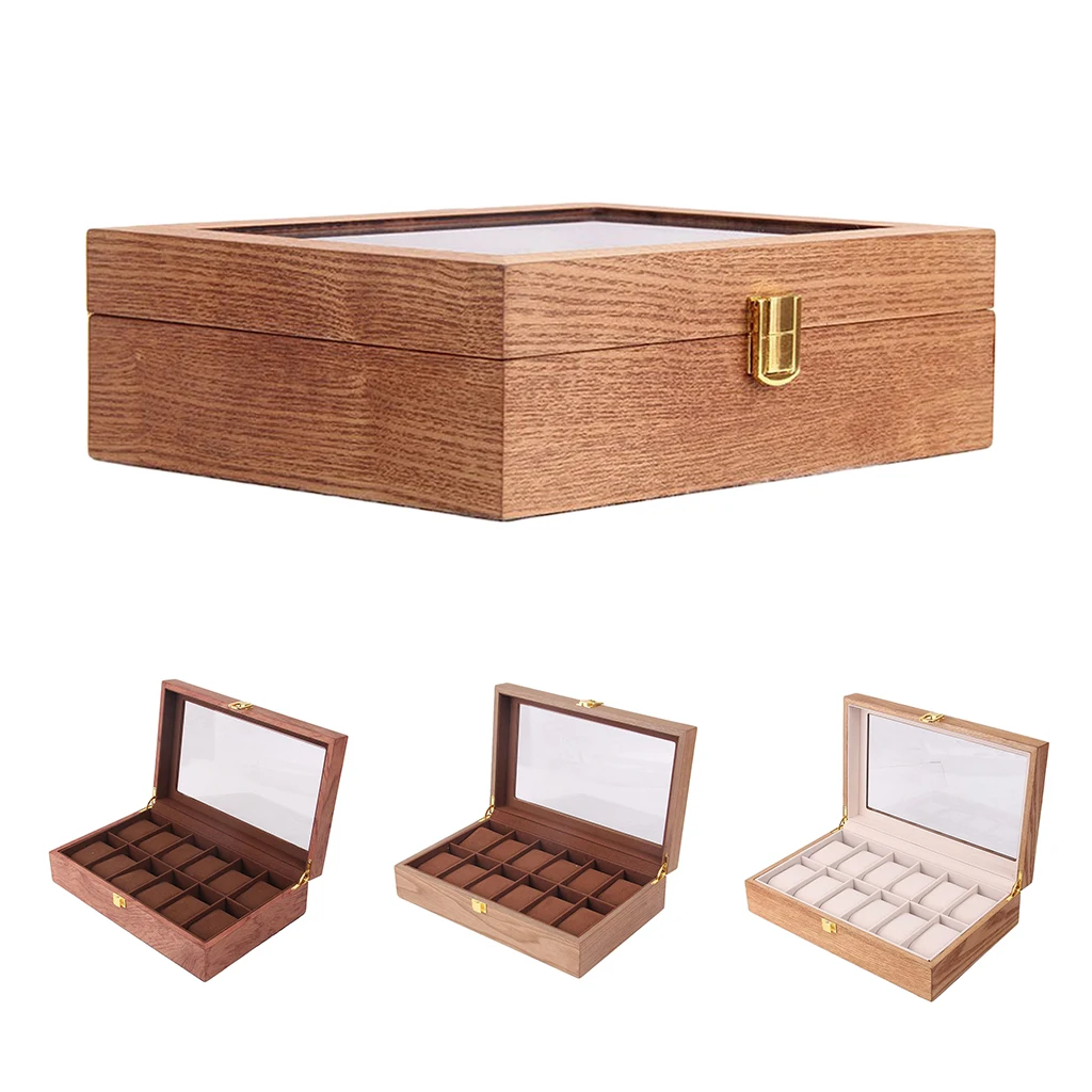 6/10/12 Slots Luxury Wooden Watch Box Display Case Jewelry Watch Organizer Display Glass Top Storage Holder Gift for Men Women