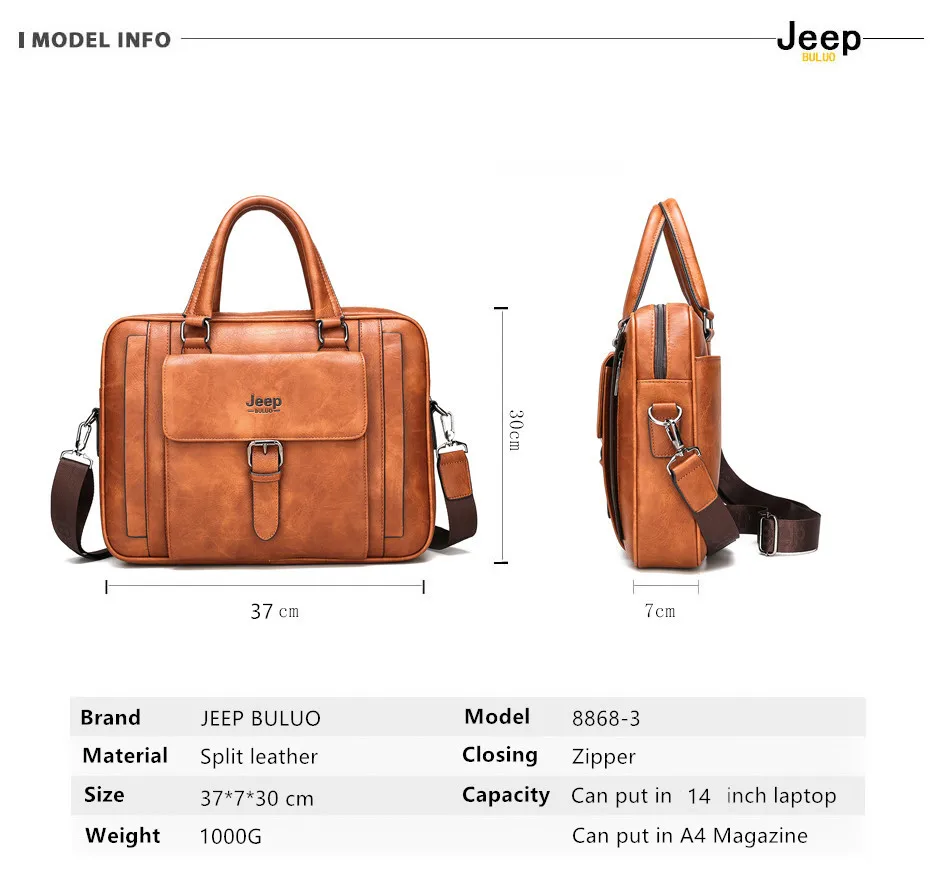 Jeep Buluo Mannen Big Size Aktetas Tassen Voor 15 Inch Laptop Split Lederen Business Handtas Mannelijke Schoudertas Reistas Kantoor