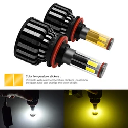 EURS Car Headlight Dual color H4 LED Bulb H7 LED H1 9012 H11 9006 9005 360 degree 6 sides 8000LM 60w Fog Light Bulb 6000k