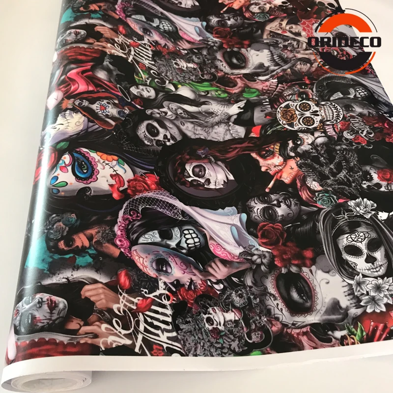 

5/10/15/20/25/30m*1.52m New Arrival SUGAR SKULL GRAFFITI CAR STICKER BOMB WRAP SHEET DECAL VINYL DIY Full Car Decals Car Styling