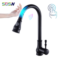 Black Touch Faucets SDSN Copper Brass Pull Out Kitchen Sink Faucets Hot Cold Sensor Kitchen Mixer Tap Smart Touch Kitchen Faucet