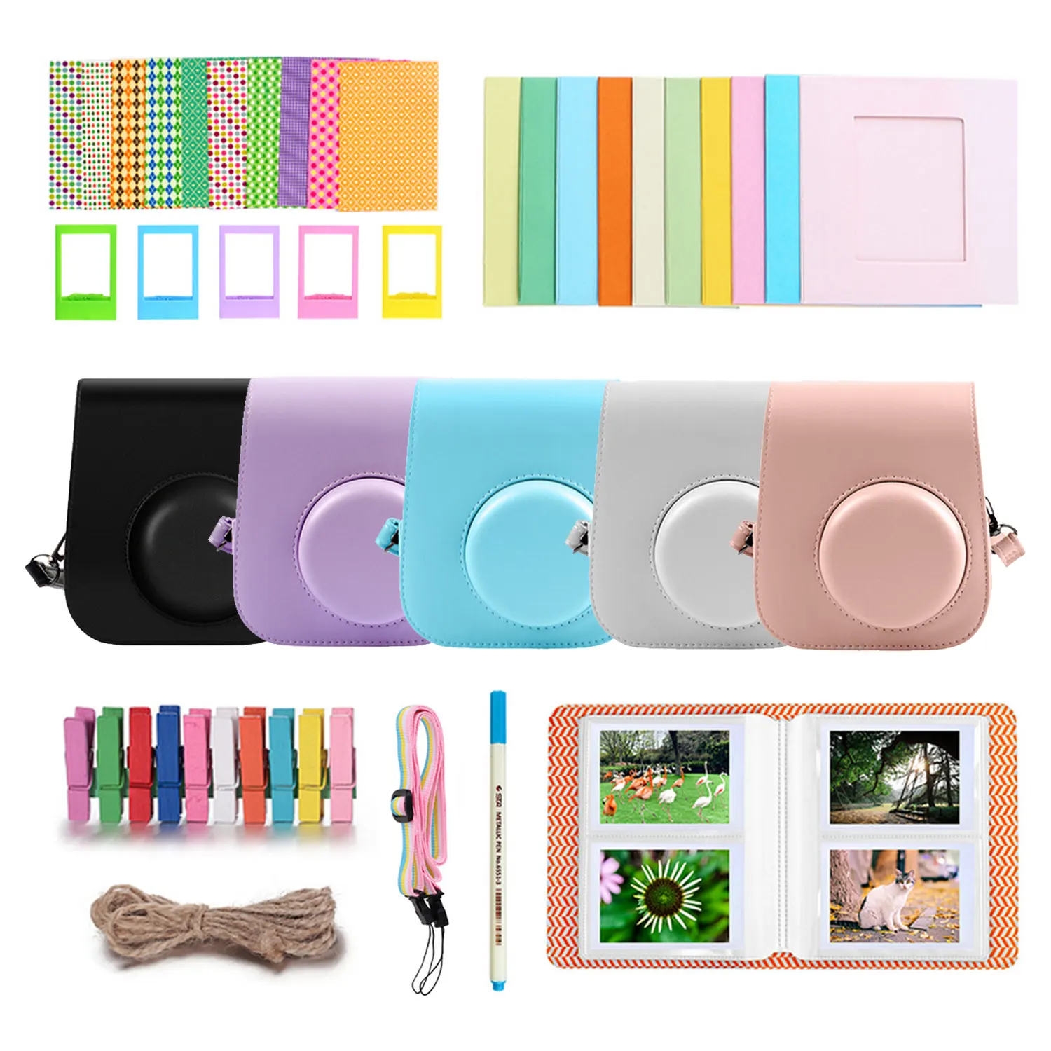 

Besegad 40PCS Camera Accessories Set with PU Case Stickers Photo Frame Album Strap for Fujifilm Instax Mini 11 Instant Camera