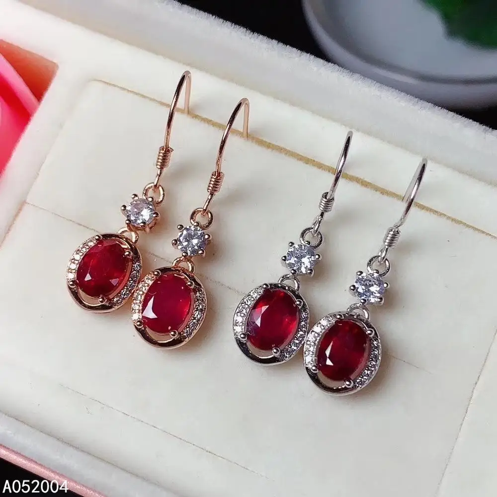 

KJJEAXCMY Fine Jewelry 925 Sterling Silver Inlaid Natural Red Gemstone Ruby Female Woman Earrings Eardrop Trendy Got Engaged