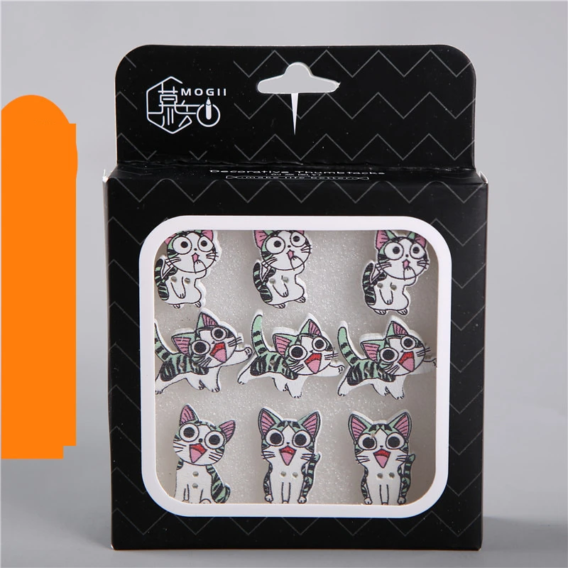 9pcs Cartoon Cat Push Pins Decorative Creative Personality Wood Pushpin Thumbtack Office Stationery Tacks Pin Cork Board Nail