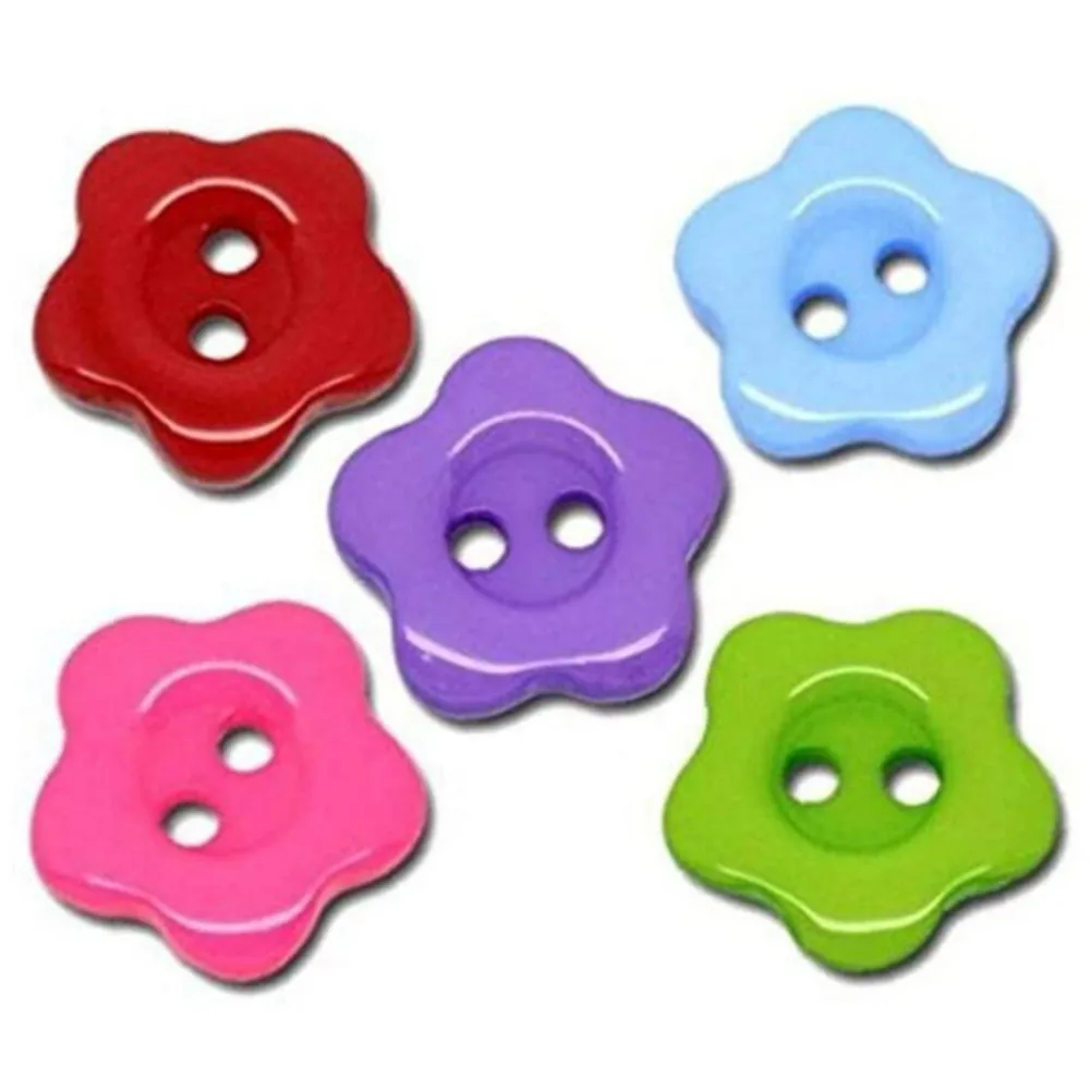 50Pcs14mm Mixed Plastic Flower  2 Holes Buttons, for Sewing, Scrapbooking, Crafts, Jewellery making, Knitting 7NK24