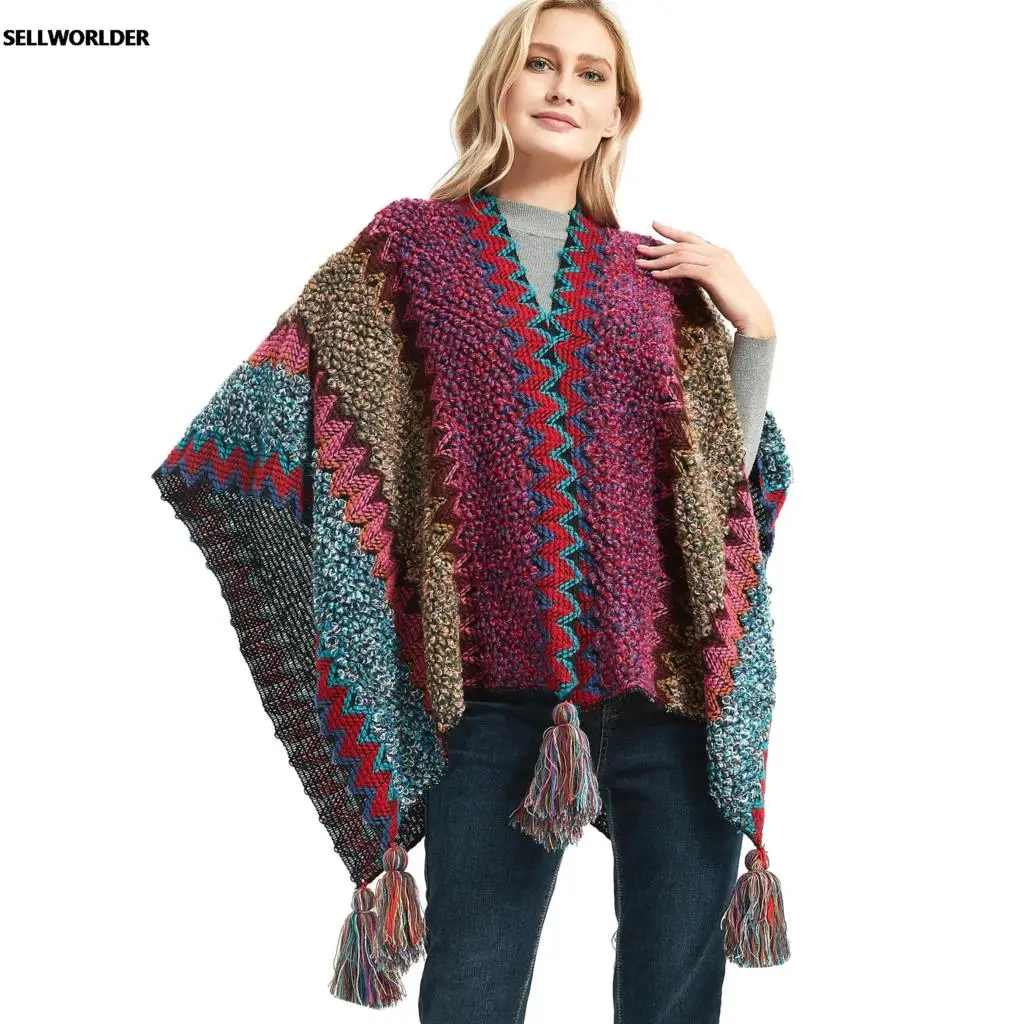 Women Winter NEW Ladies colorful Knitted Ladies Split Acrylic Cloak Warm Fashion Scarves & Wraps 135*110cm