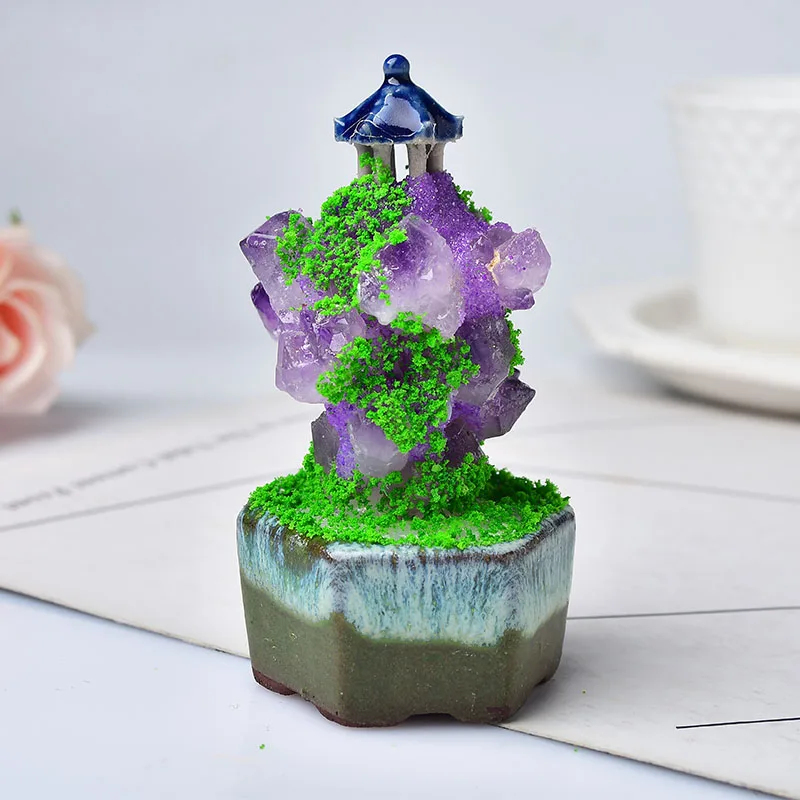 1PC Natural Amethyst Decoration Crystal Quartz Mineral Ornaments Hand Made Home Decoration Lawn Healing Pavilion Decorate view 5