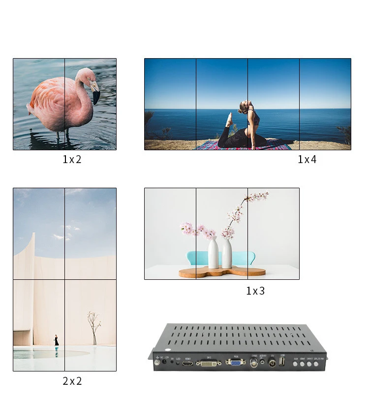 Contrôleur de mur d'images avec processeur HDMI pour écran vertical, appareil de contrôle vidéo 2x 2, 1x 4, 1x 2, 1x 3, pour rotation de 90/180 degrés avec assemblage de quatre images sur écran vertical VGA AV US