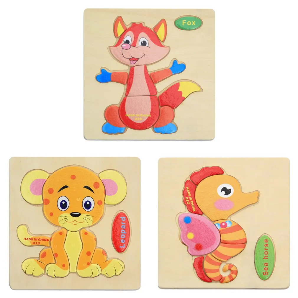 

3PCS\ Children's Wooden Cartoon Animal Three-dimensional Puzzles Children's Traffic Fruit Jigsaw Puzzle Educational Toys