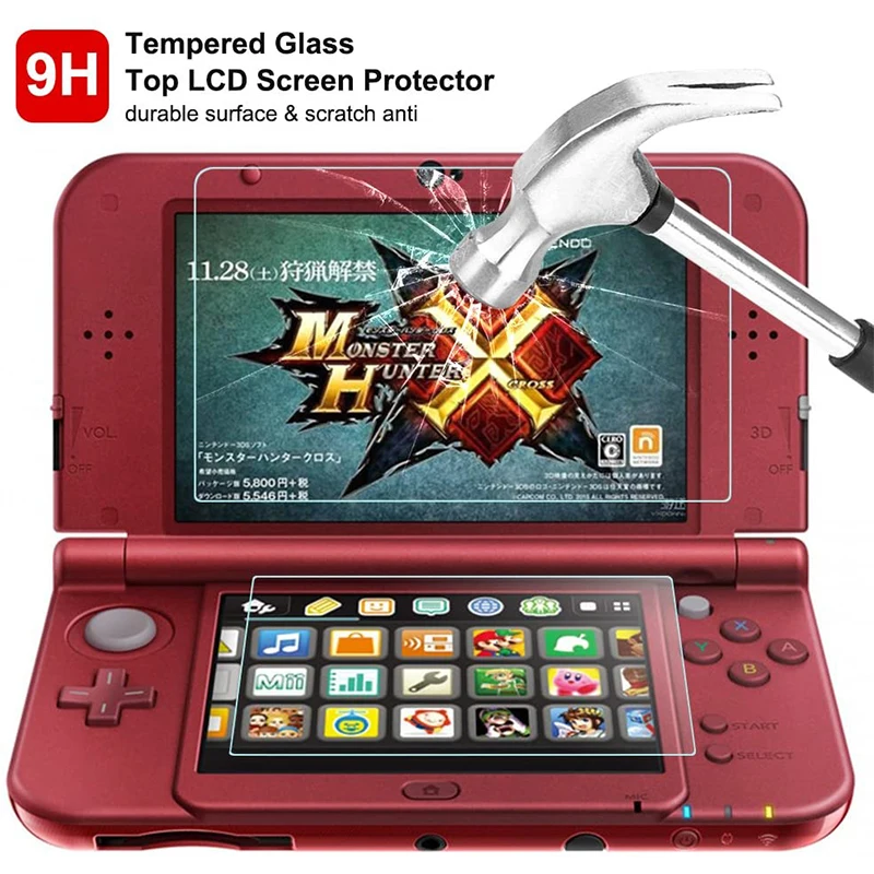 Nintendo New 3DS XL LL Screen Protector Top 9H HD Tempered Glass+Bottom PET Full Clear Cover Protective Film Guard dla 3DS XL/LL