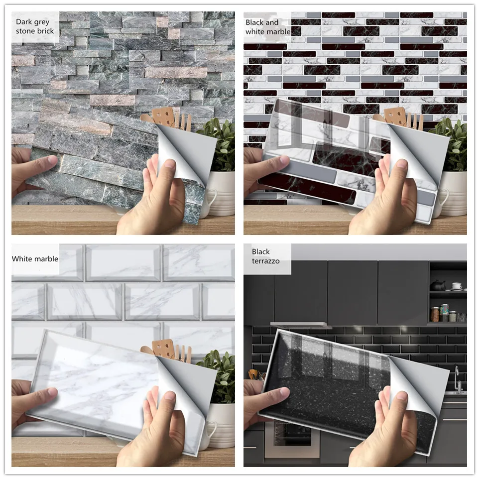 

Наклейки для украшения стен кухни, черные, серые, имитация настенной плитки, обои, водонепроницаемые обои для ванной комнаты, ресторана, домашний декор, кирпичные наклейки