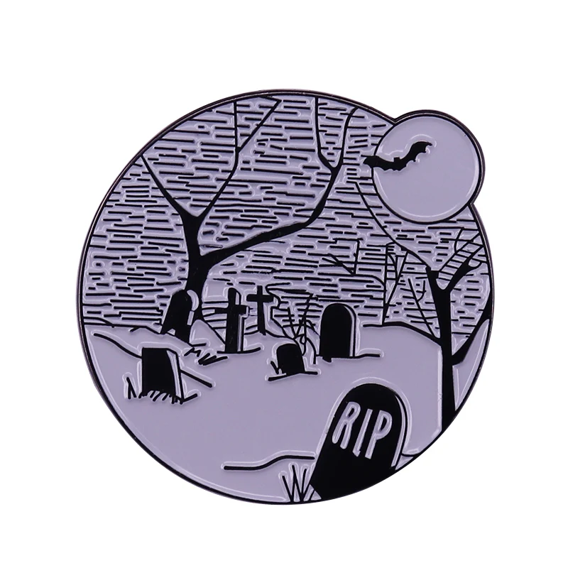 Mass grave enamel pin Halloween graveyard moon badge Rest in peace RIP Tombstone Headstone brooch