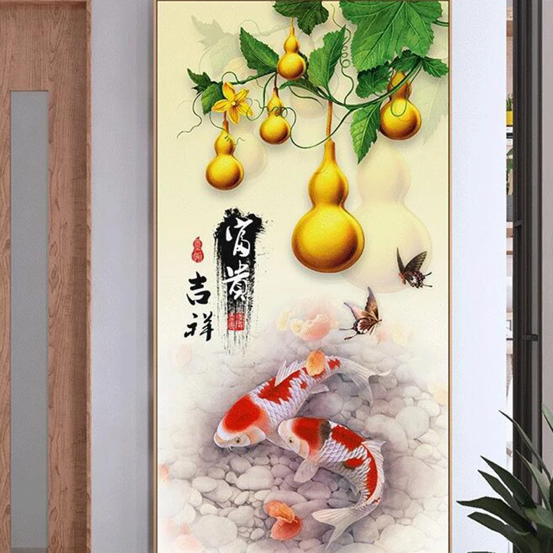 Diy Sale Diamond Embroidery Diamond Mosaic,Full,Carps,Golden,Gourds,Diamond Painting, Cross Stitch,3d, Decoration, Gift