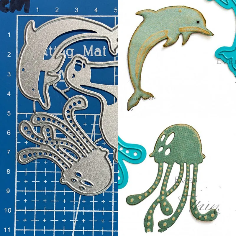 Glückliche Göttin Metall Stanzformen Delphin Siegel & Oktopus DIY Scrapbooking Fotoalbum Dekorative Prägung Papier Karte Handwerk Sterben
