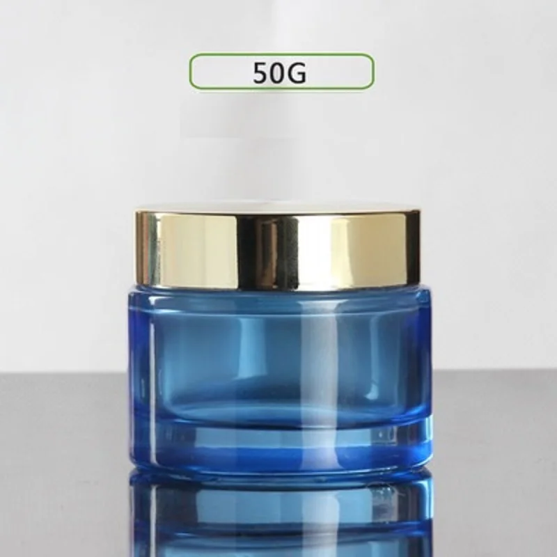 50G blue/frosted/white/green glass jar/bottle shiny gold lid for essence/eye cream/day cream/moisturizer/gel cosmetic packing