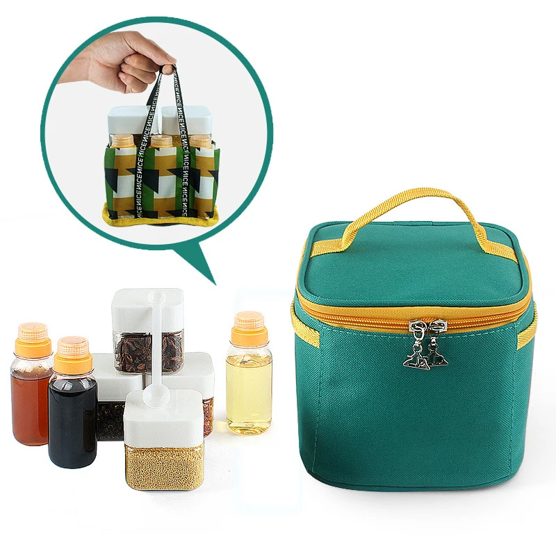 

7Pcs Outdoor Camping Condiment Bottles Set with Storage Bag Barbecue Picnic Utensils Portable Spice Cruets Seasoning Jar Pouch