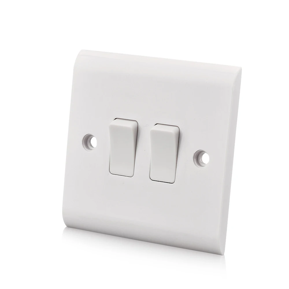 

10A Wall Swtich 2 Gang 2 Way Electric White Plate UK Electrical Light Switch 86*86mm