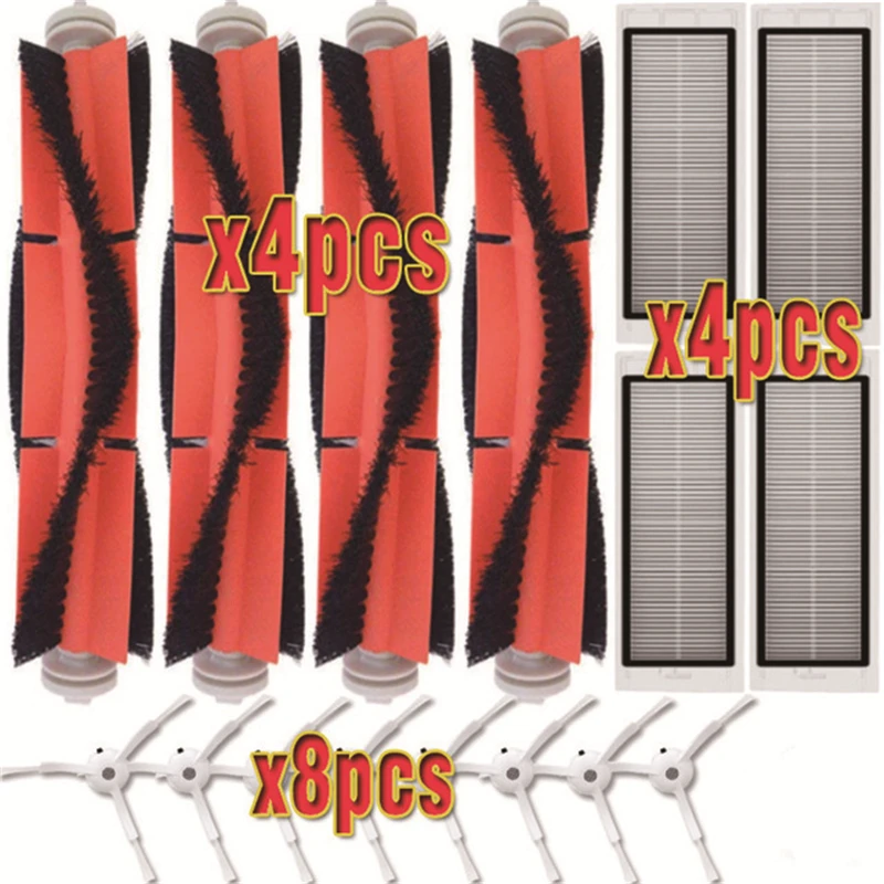 Набор из 4 основной щетки, 8 боковых щеток, 4 шт. HEPA-фильтров для Xiaomi Vacuum 2 Roborock S50 Mi, детали устройства для чистки робота