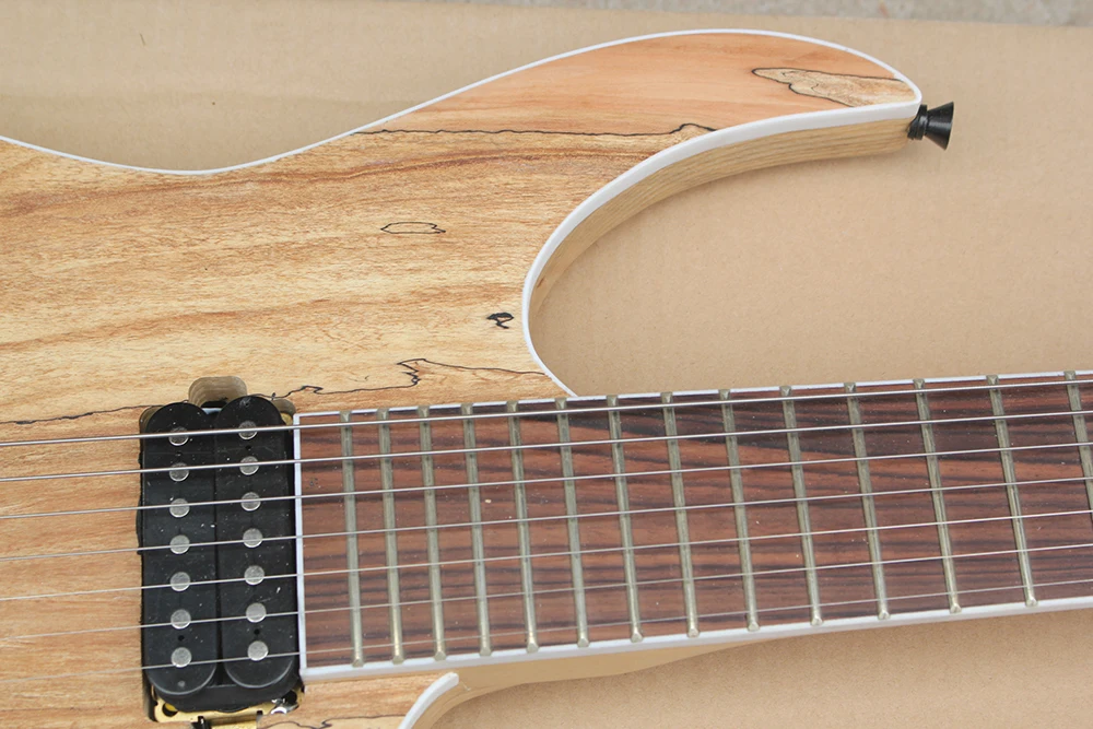 7 Strings Natural Wood Color Electric Guitar with Humbuckers Pickups,24 Frets,Rosewood Fretboard