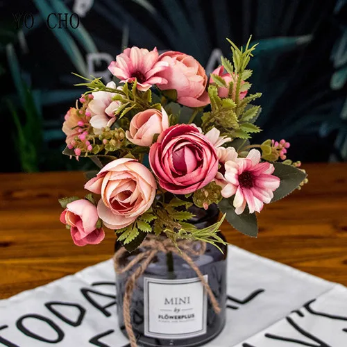 YO CHO ramos de novia pequeños, rosas de seda, ramo de flores, accesorios de boda, ramos de boda para decoración de damas de honor