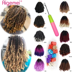 Bomba de cabelo de crochê aigemei, 8 ''mola, dreadlock torção, baixa temperatura, fibra de cabelo sintético, trança, jamaica, pulo para mulheres