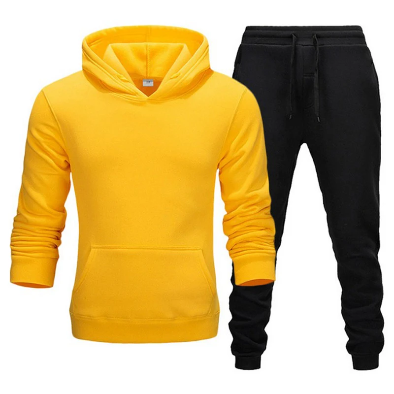 Brand Men Solid Color Casual Sets Autumn New Men's Hoodies+Pants Two-Piece Suits Tracksuit Trendy Sportswear Set Male Streetwear