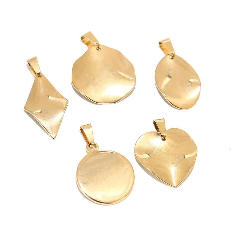 10pcs Stainless Steel Uneven Round Rhombus Oval Heart Pendants Charms for DIY Jewelry Making Findings Accessories