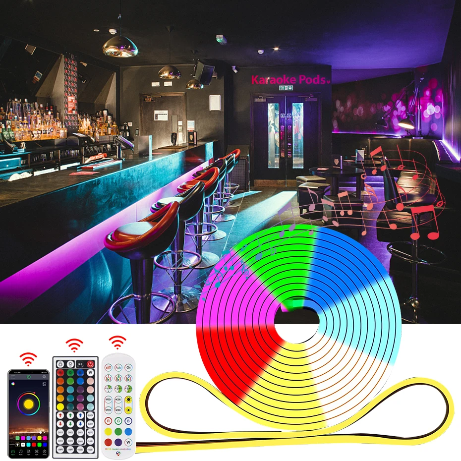 

Tuya Smart RGB светодиодная неоновая лента постоянного тока 12 В с дистанционным управлением RGB лента с регулируемой яркостью светодиодная лента водонепроницаемая для украшения дома освещение