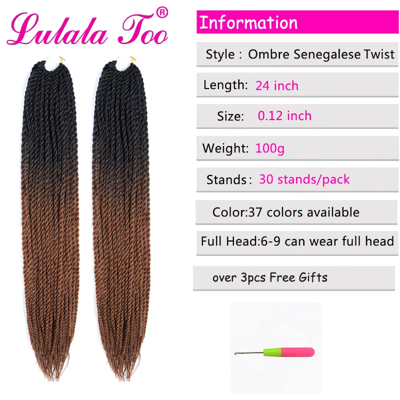 24inch Ombre Senegalese Twist Braiding Hair Crochet Braids 30 Roots/pack Synthetic Crochet Hair Extensions For Women Black Brown