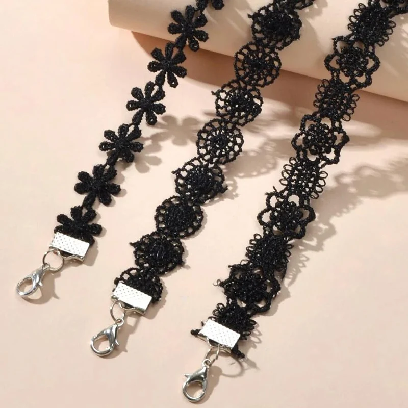 Classic Gothic Tattoo Lace Choker Necklace Set, 7pcs