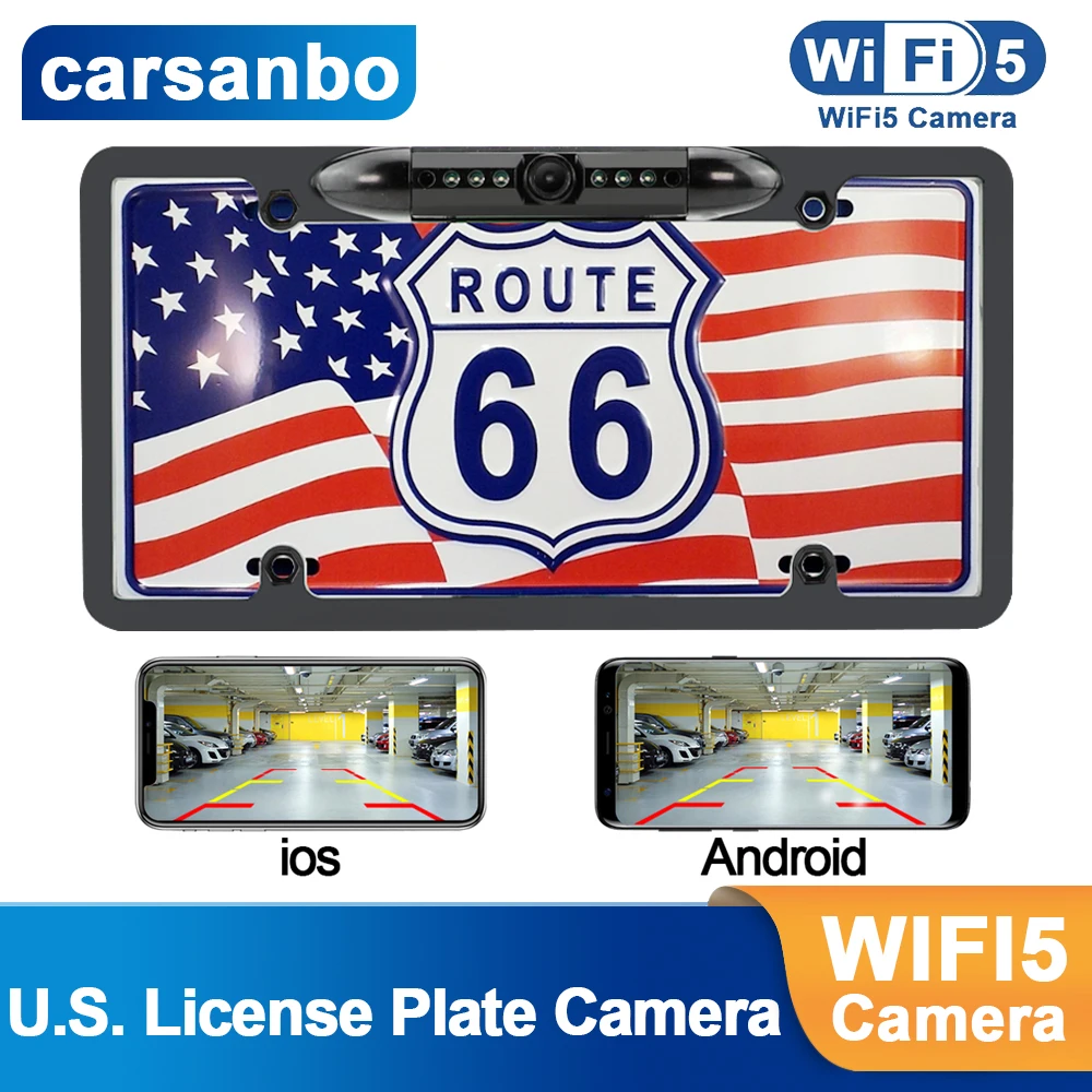 

Carsanbo WIFI 5G Car Rear View Camera for USA License Plate Backup Camera Waterproof with IR LED Compatible for American Cars