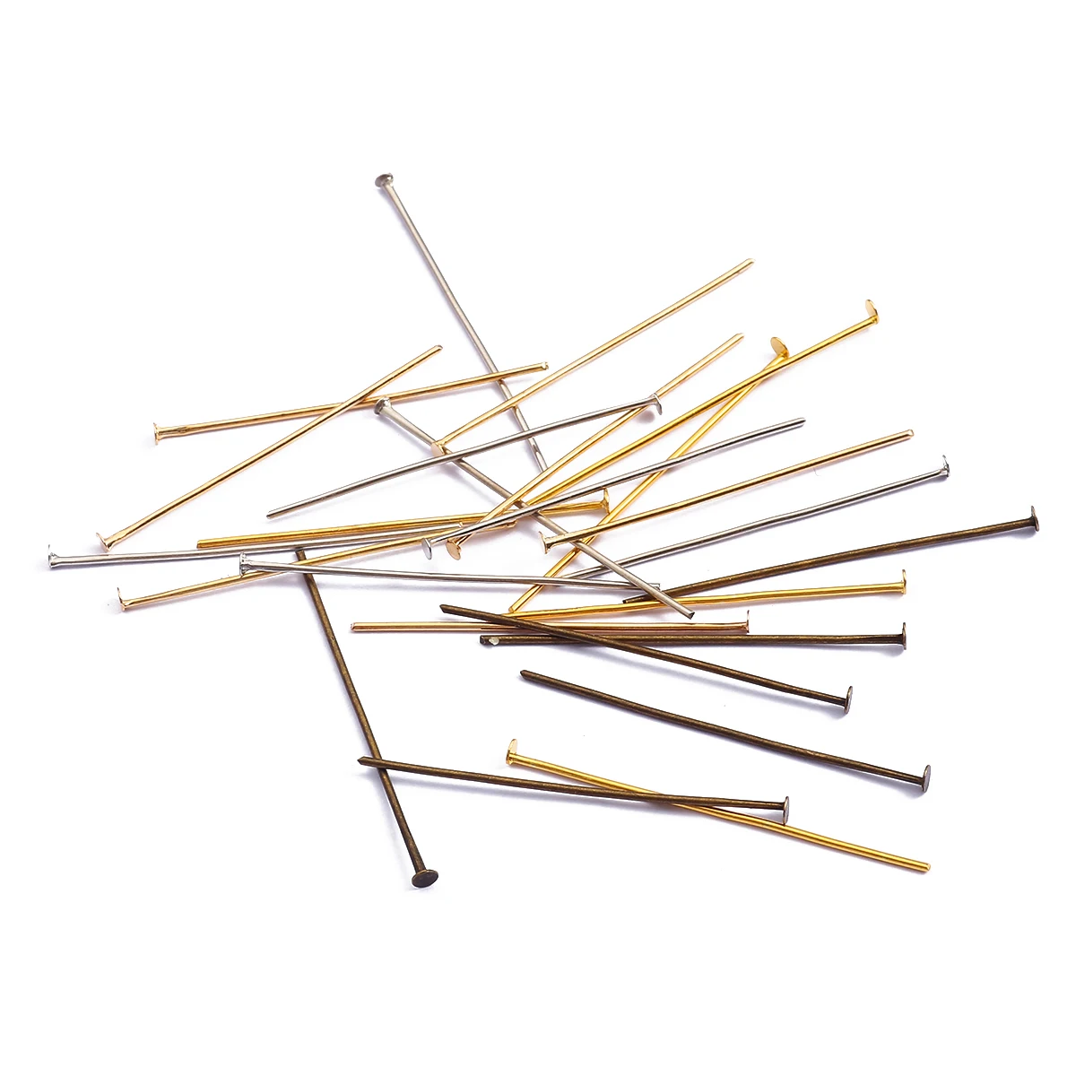 200Pcs 16 20 24 30 35 40 45 50mm Flat Head Pins Gold/Copper/Rhodium Headpins For Jewelry Findings Making DIY Earrings Supplies